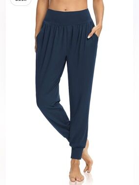 Dibaolong Joggers Small Navy Blue High-Rise Gathered Waist Stretchy Side Pockets